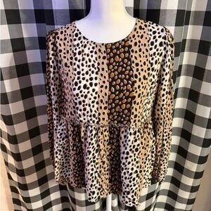 ANDREE BY UNIT Leopard Print Tan and Black Blouse